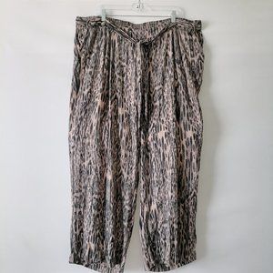 Jessica Simpson Womens Black Brown Leopard Print Tie Waist Capri Pant Size 2X